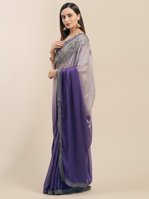 

Mitera Purple & Grey Poly Georgette Embroidered Saree