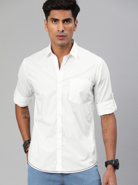 

Roadster Men White Slim Fit Solid Casual Shirt