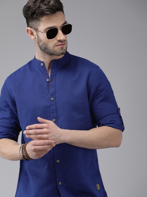 Men Blue Solid Opaque Casual Shirt