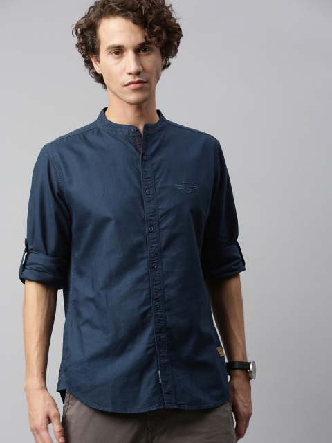 

Roadster Men Navy Blue Regular Fit Solid Casual Shirt with Embroidery