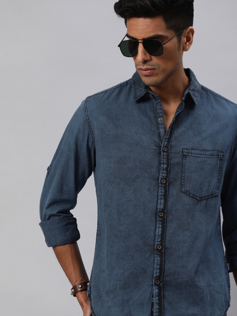 

Roadster Men Blue Regular Fit Faded Casual Shirt