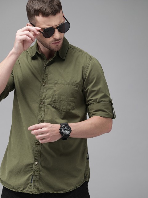 

Roadster Men Olive Green Regular Fit Solid Casual Shirt