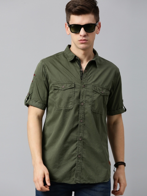 

Roadster Men Olive Green Regular Fit Solid Casual Shirt