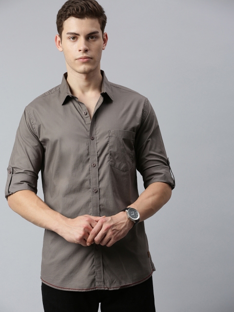 

Roadster Men Grey Slim Fit Solid Casual Shirt