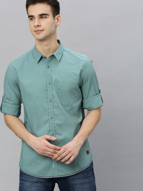 

Roadster Men Sea Green Slim Fit Solid Casual Shirt