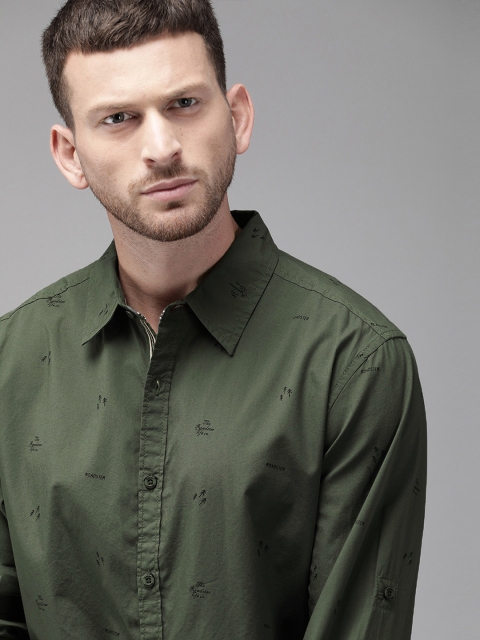 

Roadster Men Olive Green Regular Fit Printed Casual Shirt