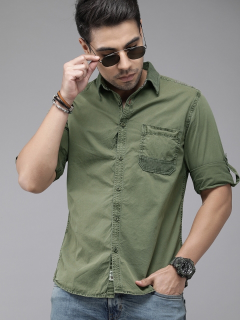 

Roadster Men Olive Green Regular Fit Solid Casual Shirt