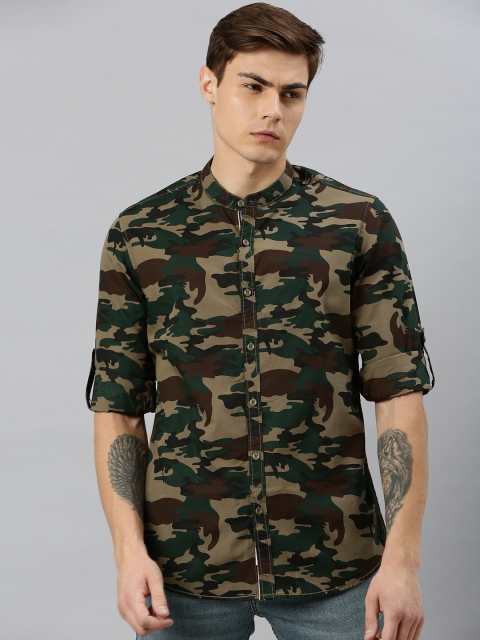 

Roadster Men Olive Green Regular Fit Camouflage Printed Casual Shirt