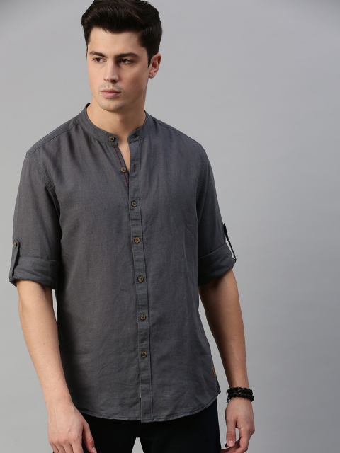 

Roadster Men Grey Regular Fit Solid Cotton Linen Casual Shirt