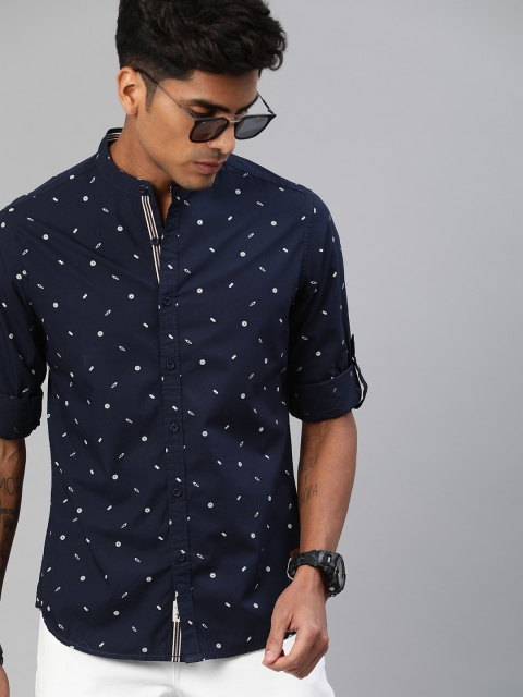 

Roadster Men Navy Blue & White Regular Fit Printed Casual Shirt