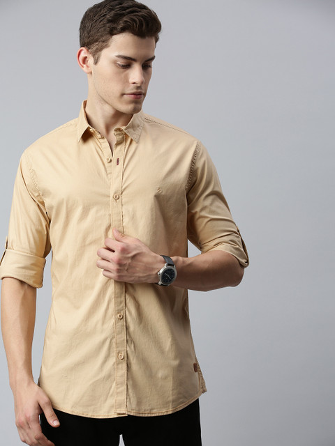 

Roadster Men Beige Slim Fit Solid Casual Shirt