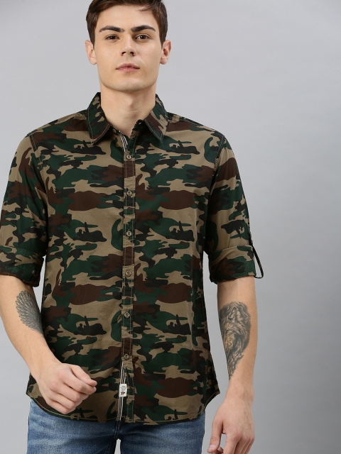 

Roadster Men Olive Green Regular Fit Camouflage Printed Casual Shirt