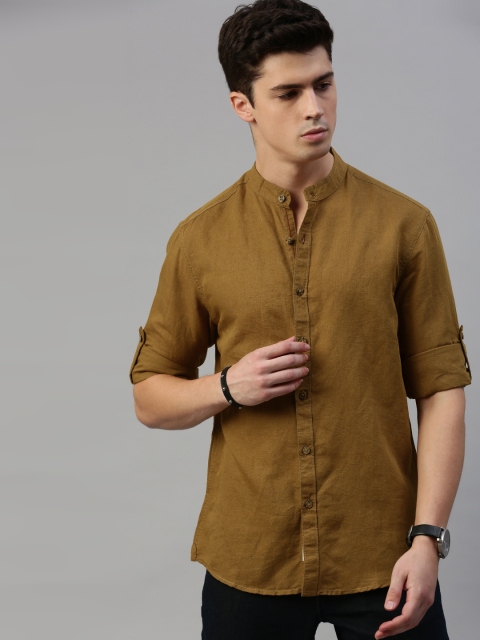 

Roadster Men Khaki Regular Fit Solid Cotton Linen Casual Shirt