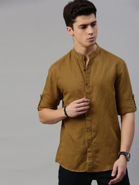 

Roadster Men Khaki Regular Fit Solid Cotton Linen Casual Shirt