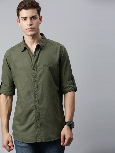 

Roadster Men Olive Green Regular Fit Solid Casual Shirt