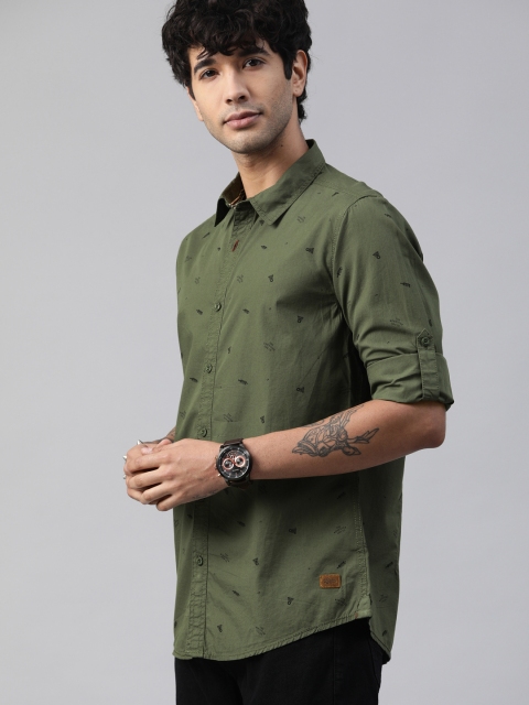 

Roadster Men Olive Green Regular Fit Printed Casual Shirt
