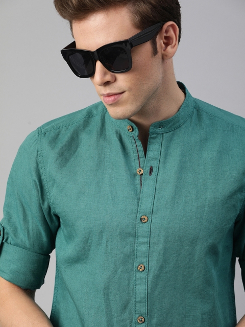 Men Teal Green Regular Fit Solid Casual Shirt