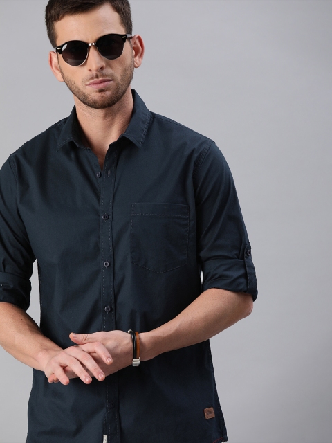 

Roadster Men Navy Blue Slim Fit Solid Casual Shirt