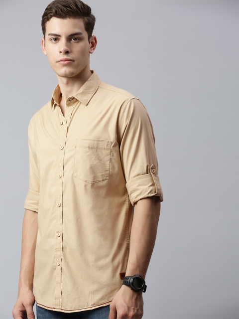 

Roadster Men Beige Slim Fit Solid Casual Shirt