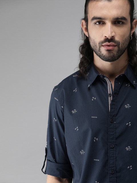 

Roadster Men Navy Blue Regular Fit Conversational Printed Casual Shirt
