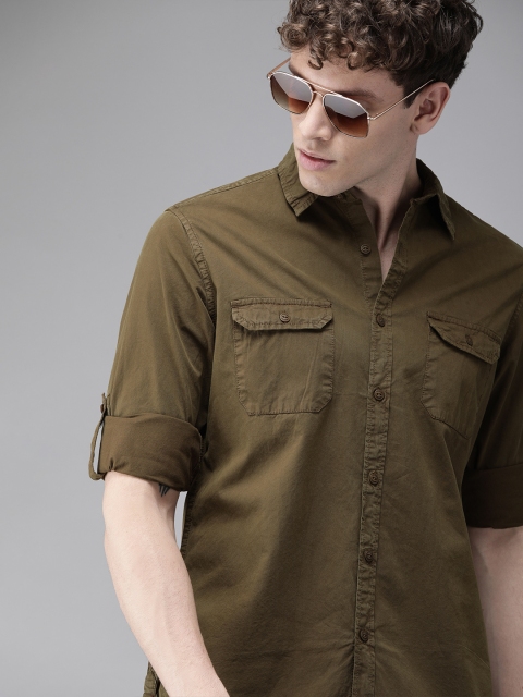 

Roadster Men Olive Brown Regular Fit Solid Casual Shirt