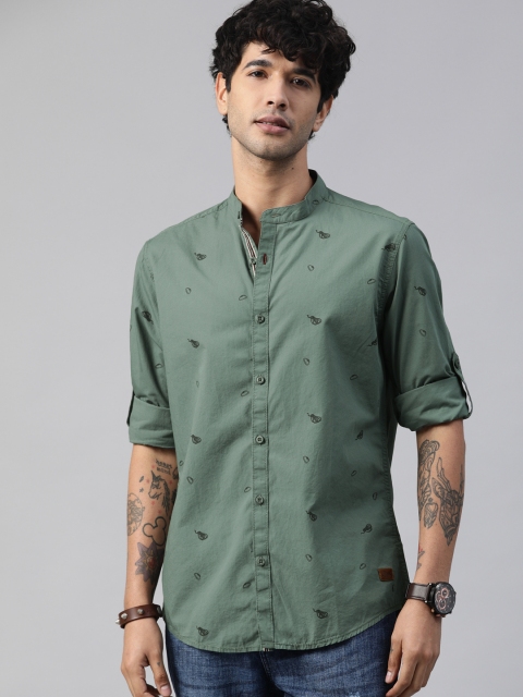 

Roadster Men Olive Green Regular Fit Printed Casual Shirt