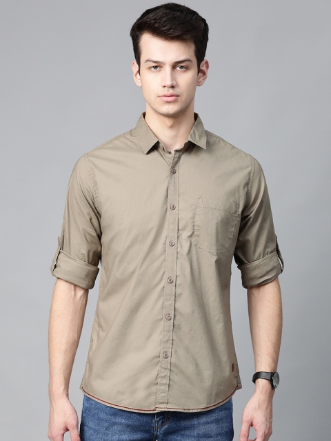 

Roadster Men Beige Slim Fit Solid Casual Shirt