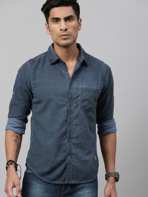 Men Blue Slim Fit Casual Shirt