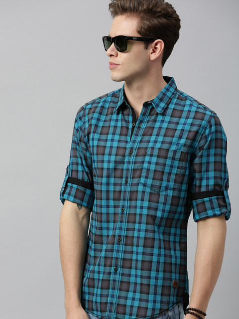 

Roadster Men Blue & Grey Regular Fit Checked Casual Shirt