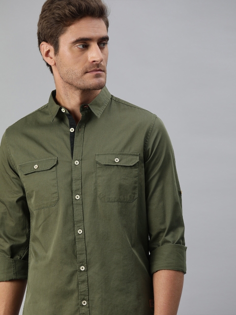 

Roadster Men Olive Green Regular Fit Solid All day protection Shirt