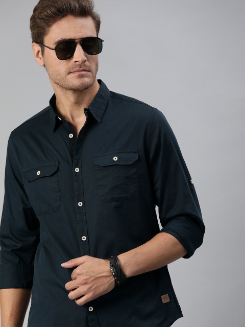 

Roadster Men Navy Blue Regular Fit Solid All day protection Shirt