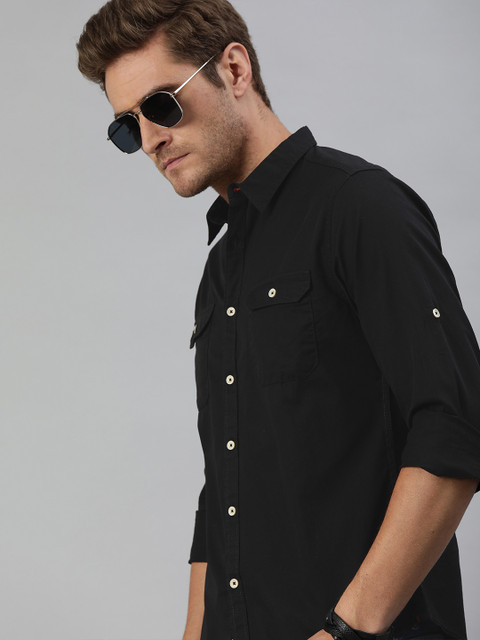 

Roadster Men Black Regular Fit Solid All day protection Shirt