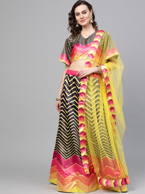 

Chhabra 555 Yellow & Navy Blue Digital Print Semi-Stitched Lehenga Choli with Dupatta