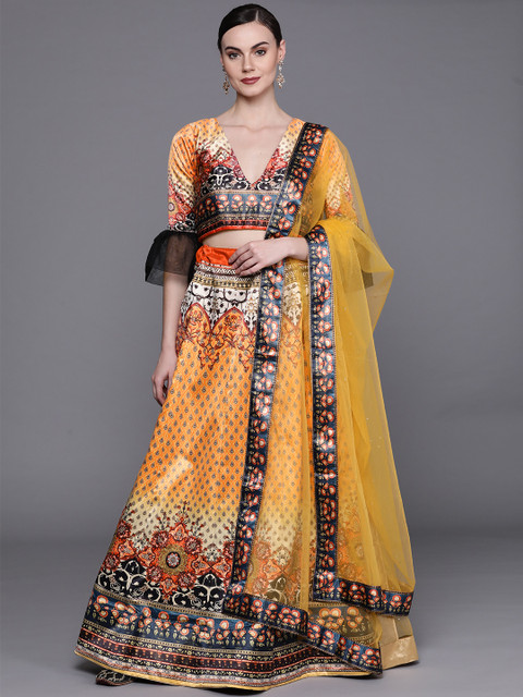 

Chhabra 555 Yellow & Black Printed Semi-Stitched Lehenga & Unstitched Blouse with Dupatta