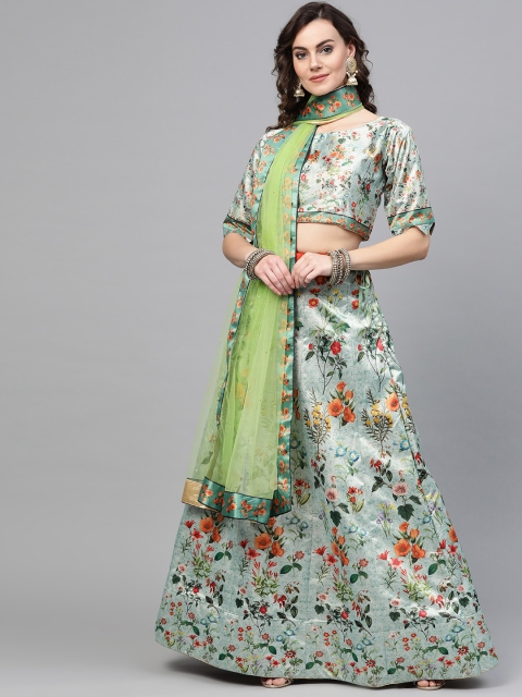 

Chhabra 555 Green & Orange Semi-Stitched Block Print Lehenga Set