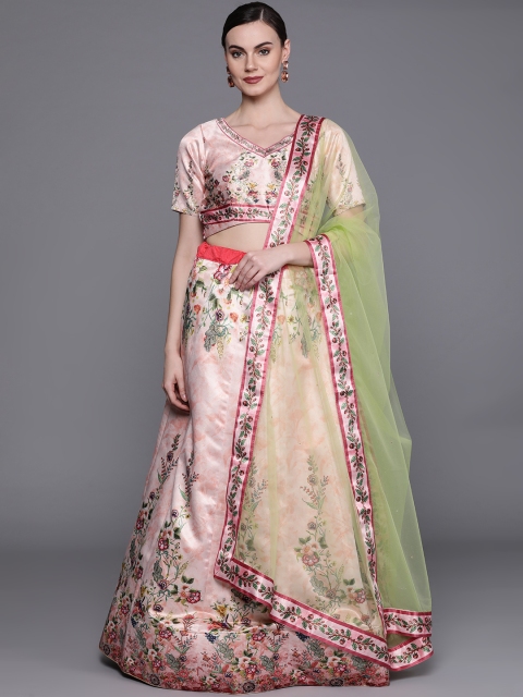

Chhabra 555 Peach-Coloured & Pink Printed Semi-Stitched Lehenga & Unstitched Blouse with Dupatta