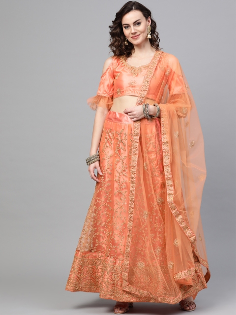 

Chhabra 555 Peach-Coloured & Golden Jaal Kasab Zari Embroidered Semi-Stitched Lehenga Set