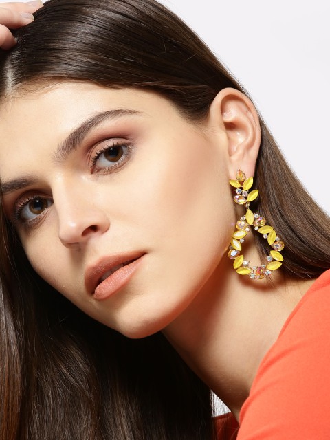 

YouBella Yellow Gold Plated Stone Studded Contemporary Drop Earrings