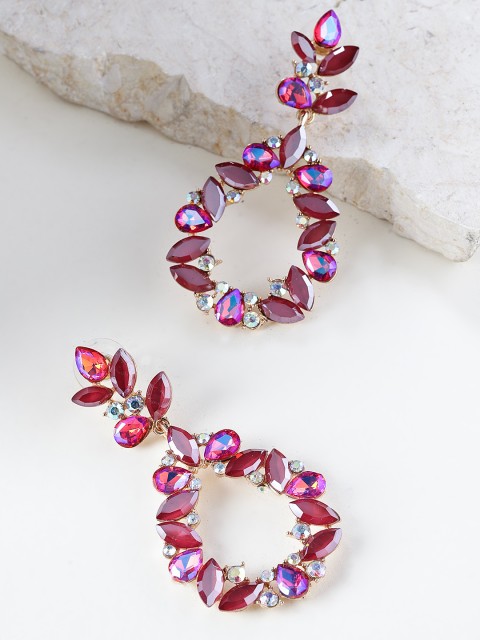 

YouBella Pink Gold-Plated Teardrop Shaped Drop Earrings