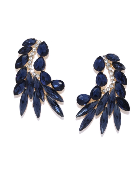 

YouBella Navy Blue & Gold-Toned Stone-Studded Contemporary Drop Earrings