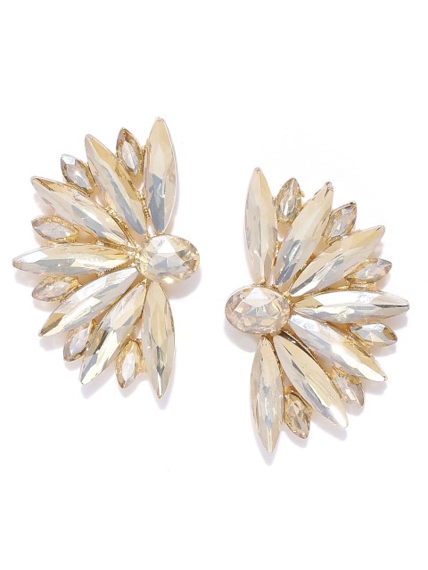 

YouBella Gold-Toned Stone-Studded Floral Drop Earrings
