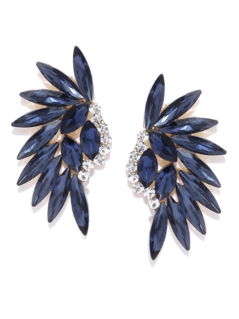 

YouBella Navy Blue & Gold-Toned Stone-Studded Contemporary Drop Earrings