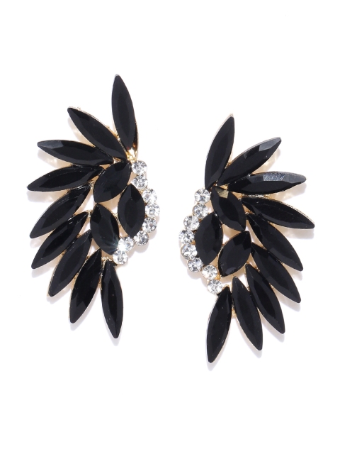 

YouBella Black Contemporary Stone-Studded Drop Earrings