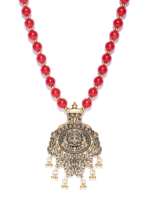 

YouBella Antique Red Gold Plated Beaded Statement Temple Necklace