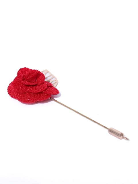 

YouBella Women Red & Rose Gold-Toned Floral & Leaf-Shaped Lapel Pin