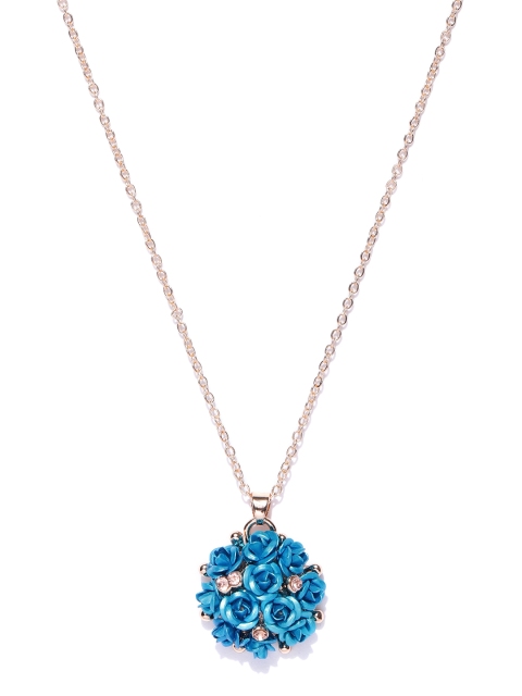 

YouBella Blue Gold-Plated Stone-Studded Floral Shaped Pendant With Chain