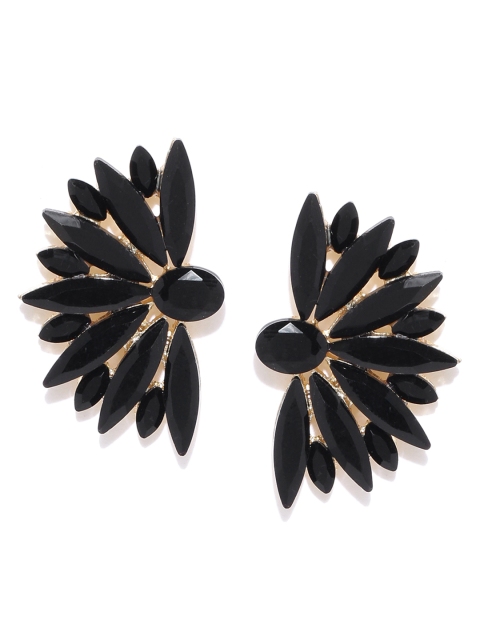 

YouBella Black & Gold-Toned Stone-Studded Floral Drop Earrings