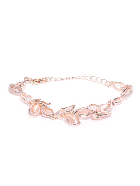 

YouBella Peach-Coloured Rose Gold-Plated Stone-Studded Link Bracelet
