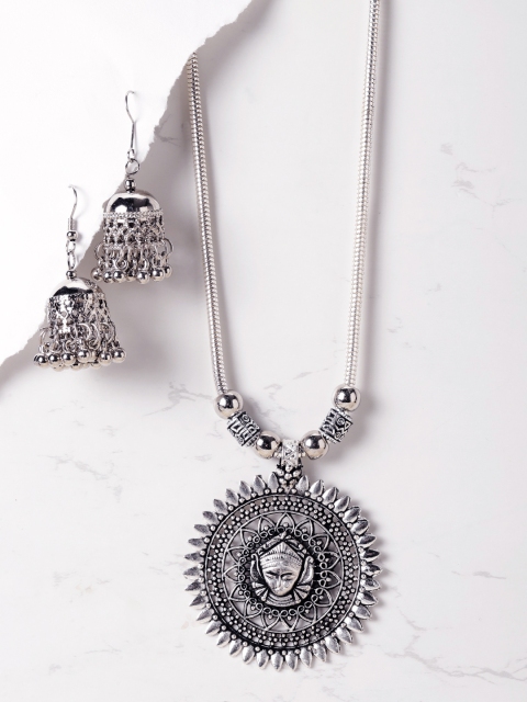 

YouBella Women Oxidised Silver-Plated Temple Jewellery Set