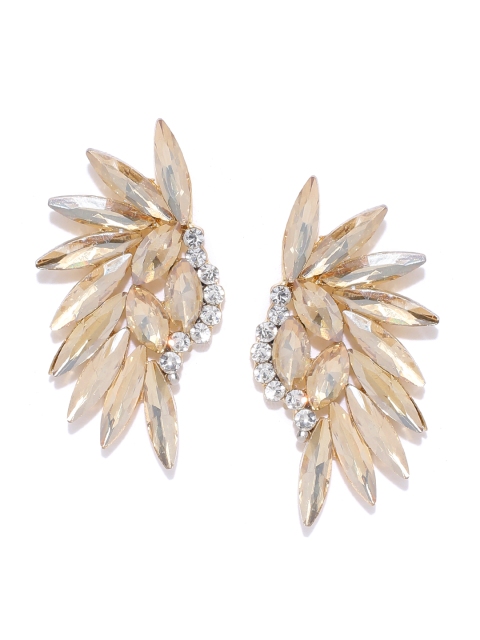 

YouBella Beige Stone Studded Contemporary Drop Earrings